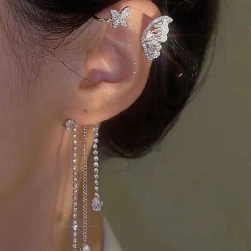 Ladies Fashion Zircon Butterfly Tassel Earrings
