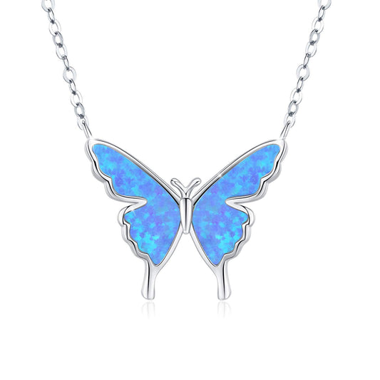 YFN S925 Sterling Silver Opal Butterfly Necklace