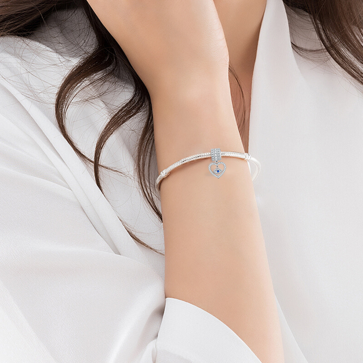 YFN Evil Eye Charms in White Gold Plated Sterling Silver without chains.