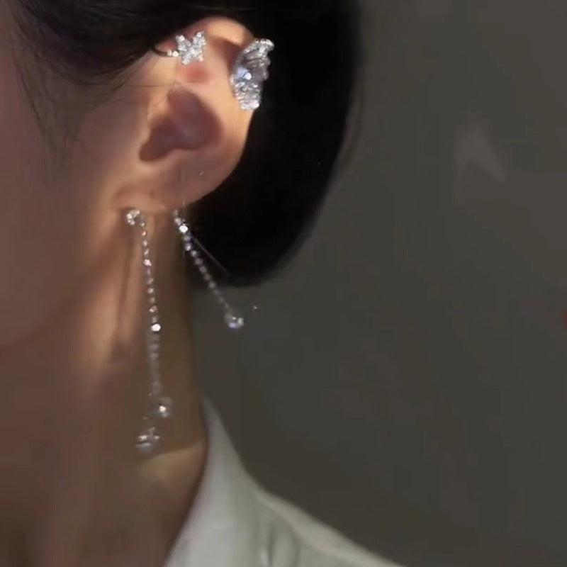 Ladies Fashion Zircon Butterfly Tassel Earrings