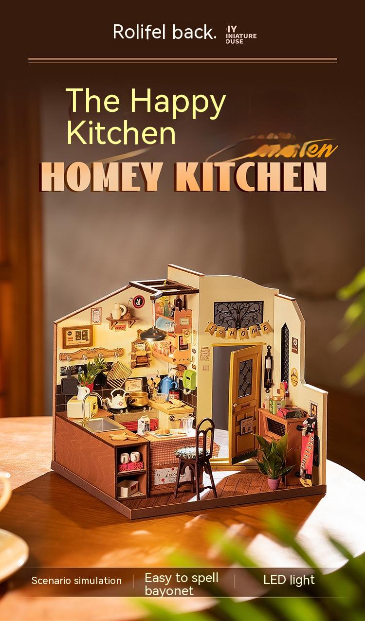 DIY Cottage Happy Kitchen Miniature Small House Creative Hand-assembled Doll House Model Toy Children