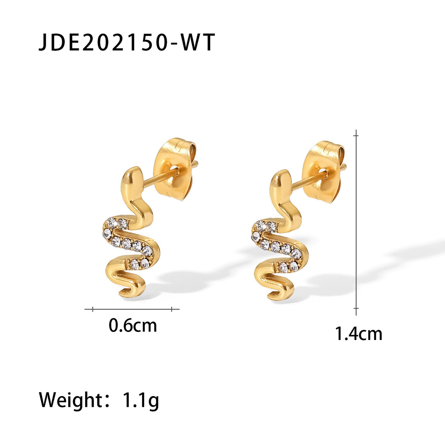INS Fashion Vintage 18K Gold Stainless Steel Snake Stud Earrings Inlaid With Greenwhite Zircon