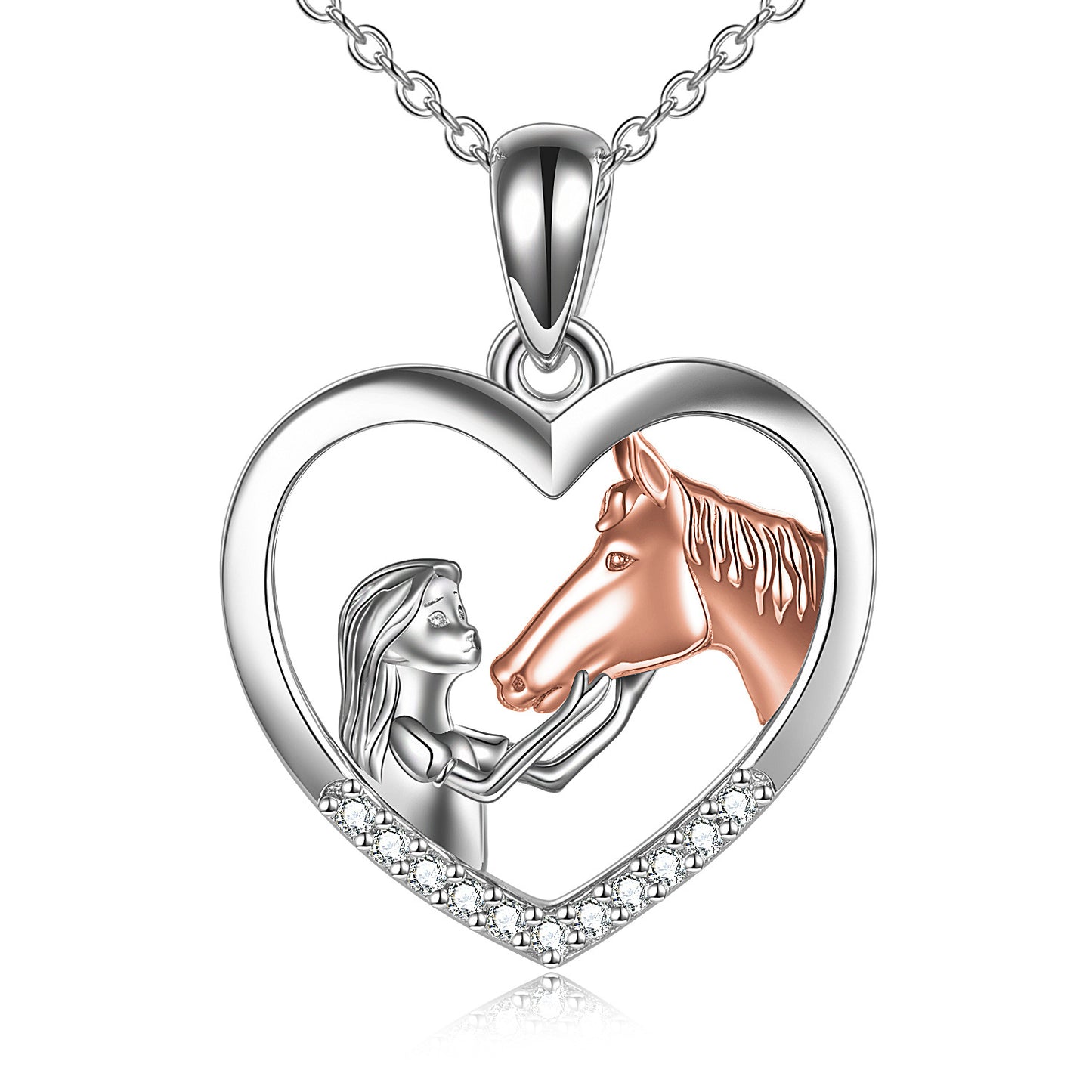 YFN Horse Heart with Girls Pendant Photo Locket Necklace (US only)