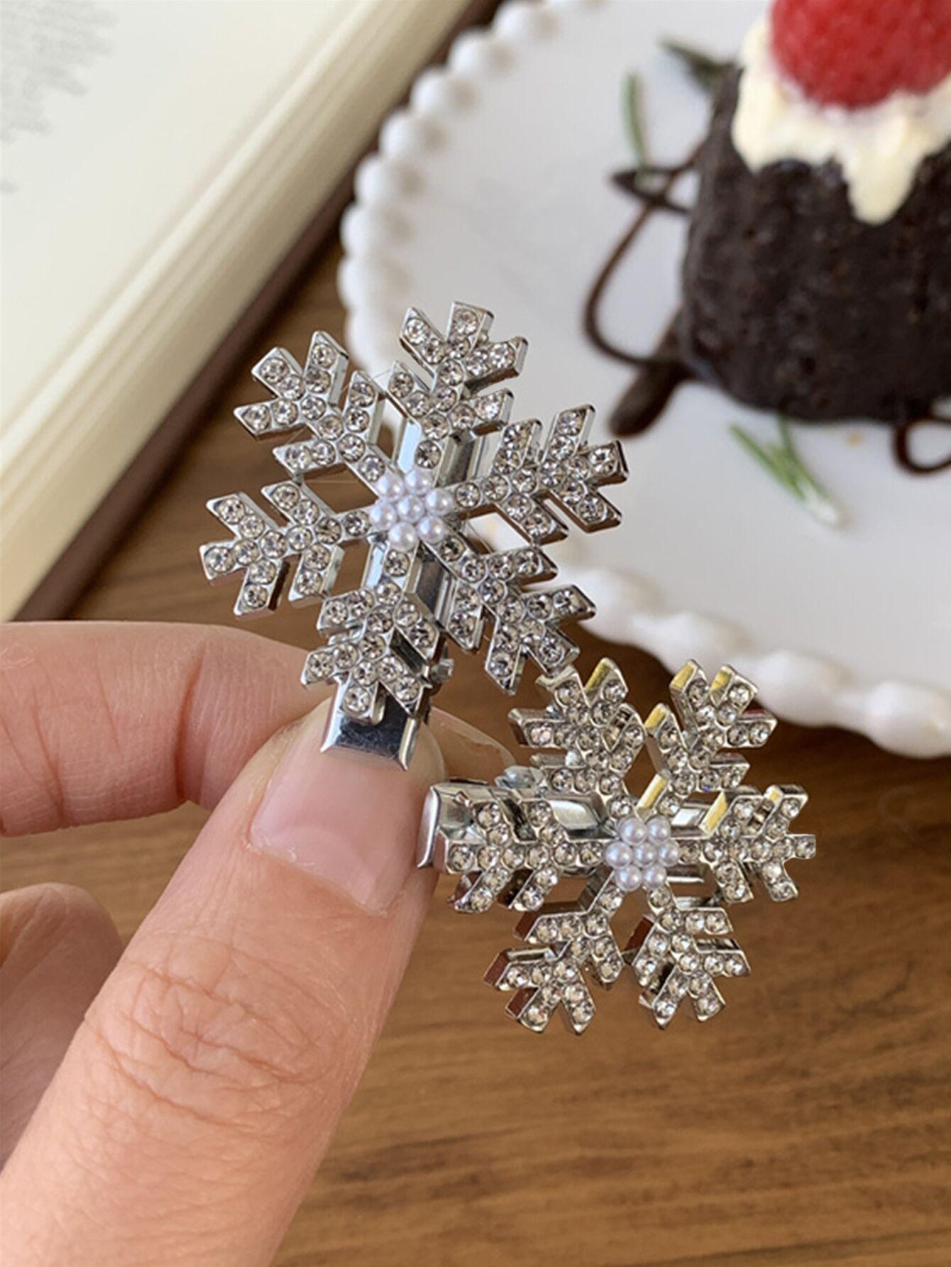 Cyrstal Snowflake Pearl Hair Clip Winter Girls Small Sweet Bobby Pins Women Fashion Retro Flower Hairside Headwear