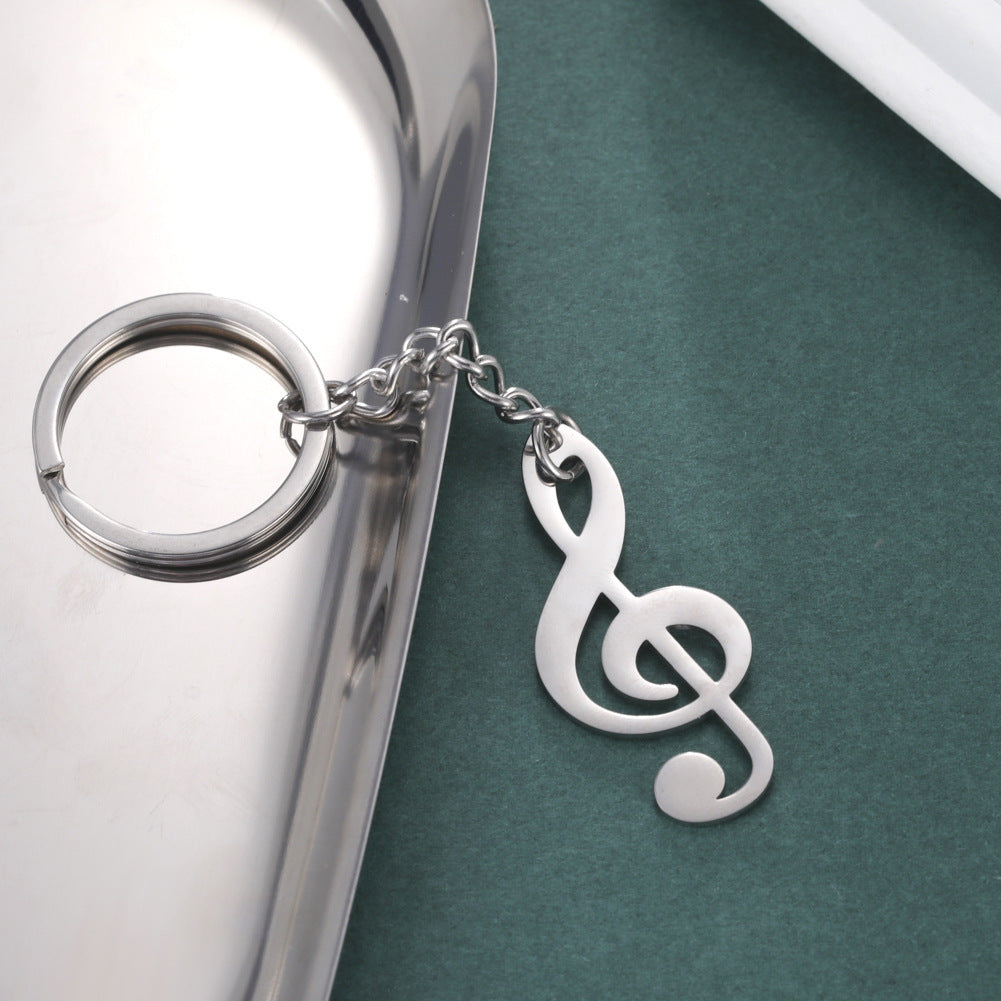 All-match Design for Music Lover or Student Note Pendant Stainless Steel Key Ring