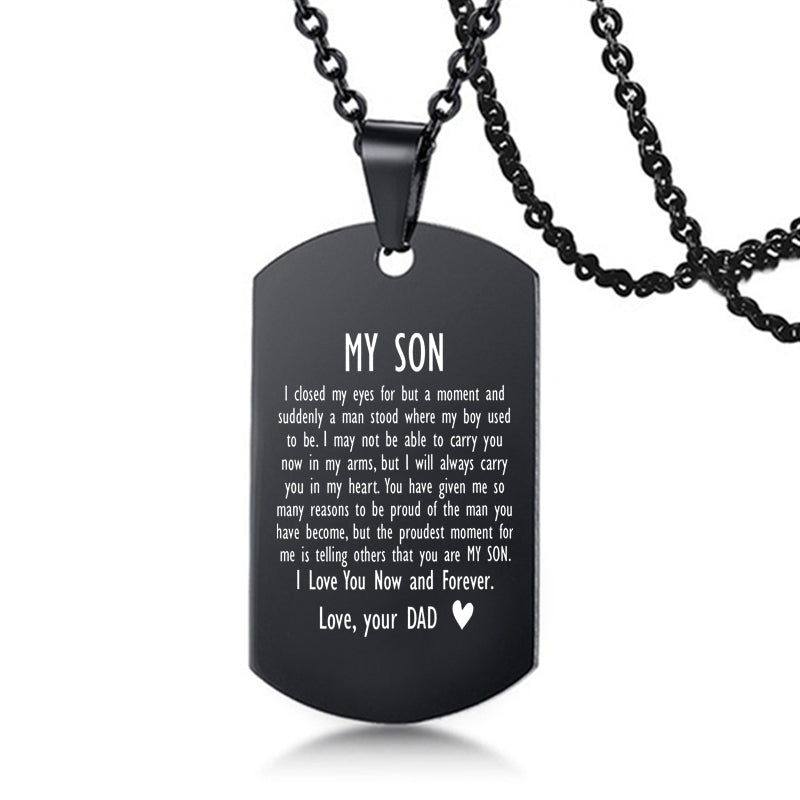 dad/mom "to my son" stainless steel rectangular inspirational necklace 14