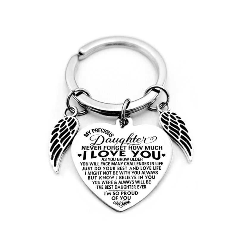 dad/mom "to my daughter" heart-shaped inspirational keychain with angel wings 8