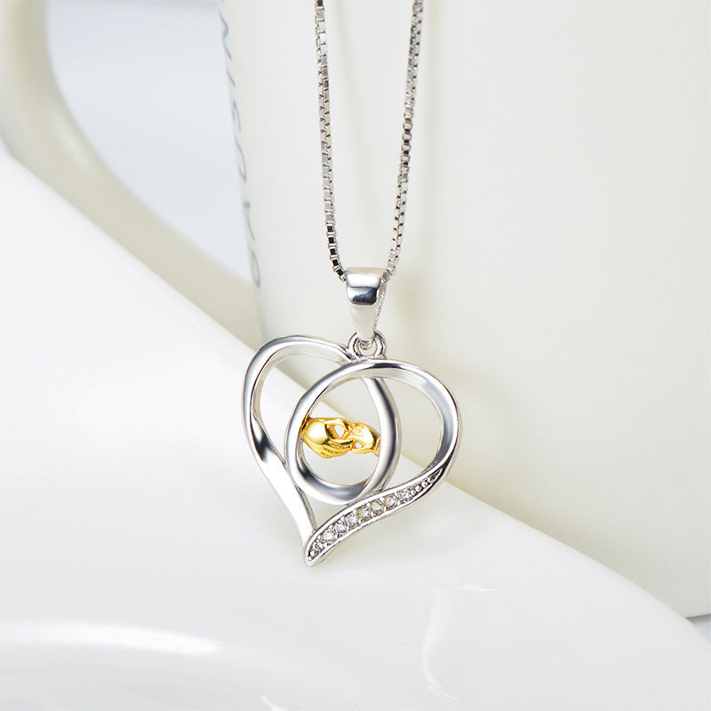 YFN S925 Mother and Child Hands Eternal Love Heart Pendant Necklace, Gift for Her, Gift for Girlfriend, girl, gift for lover, wife, Gift for Women, Gift for Mother, Mom, Mum, Valentine’s Day, Mother’s Day, Birthday, anniversary, graduation day