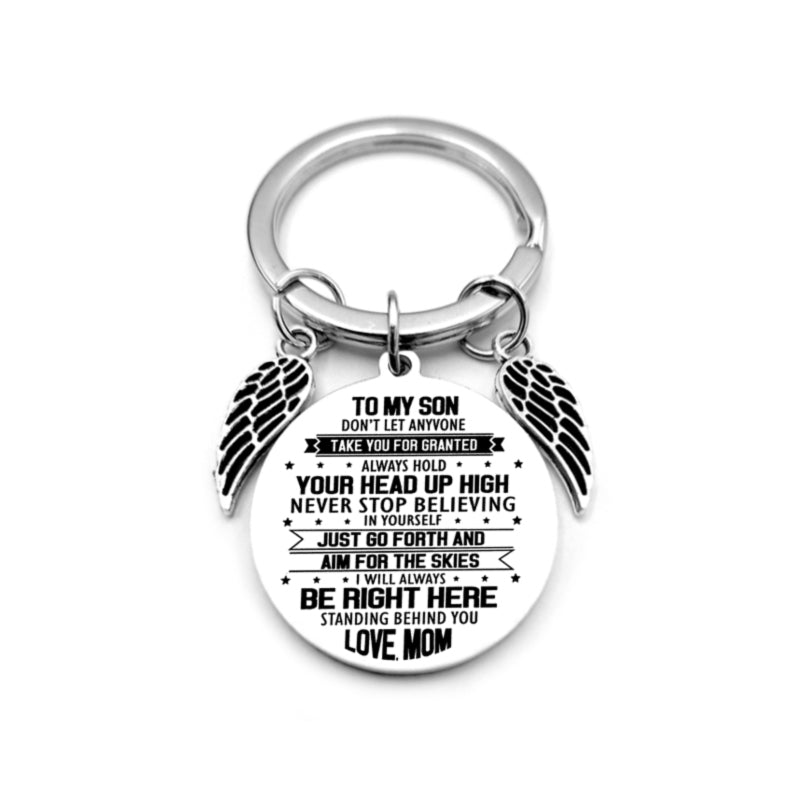 dad / mom "to my son" round inspirational keychain with angel wings 7