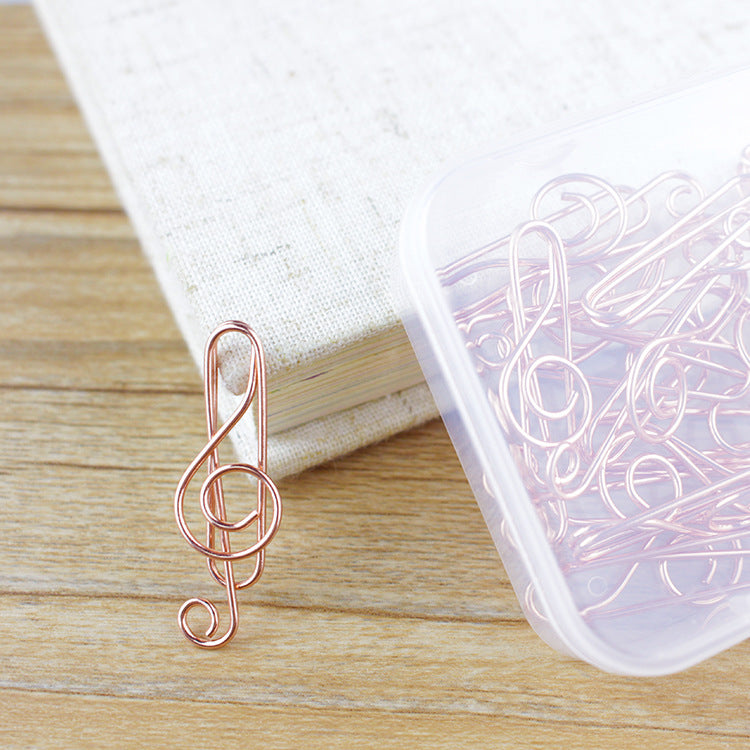 music note treble cleg-shaped paperclips (10 pieces) rose gold
