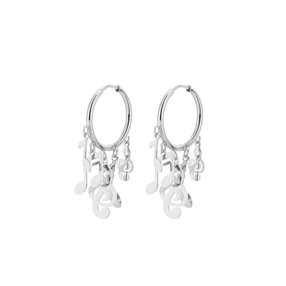 music notes stainless steel earrings silver