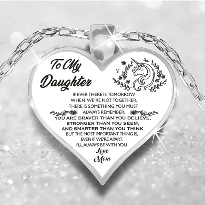 dad/mom "to my daughter" cute unicorn heart-shaped inspirational necklace to daughter fr. mom