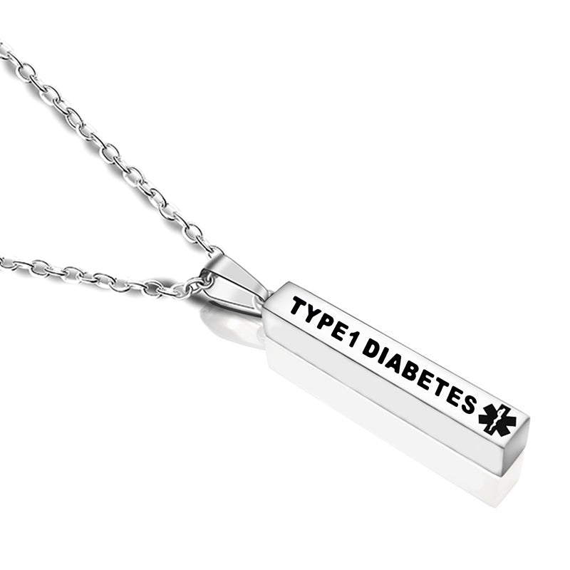 engraved medical alert stainless steel pillar pendant necklace type 1 diabetes