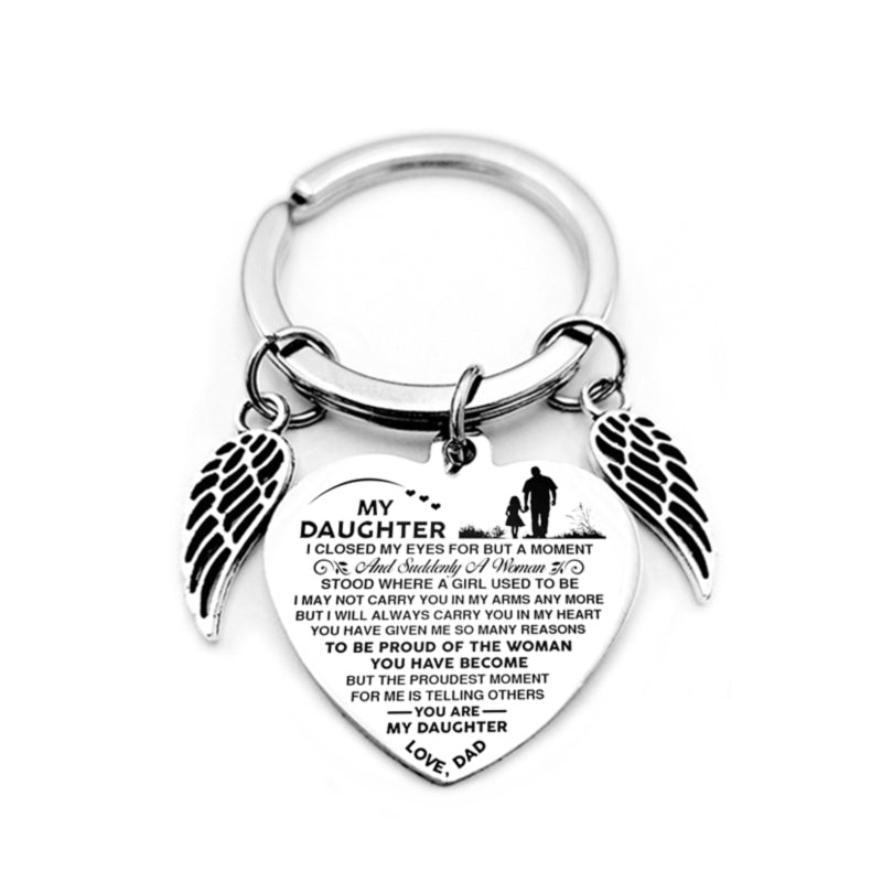 dad/mom "to my daughter" heart-shaped inspirational keychain with angel wings 25