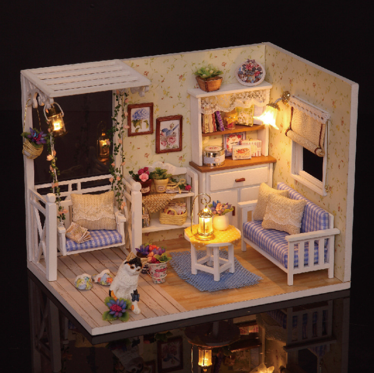 diy miniature dollhouse room with furniture (2 options)