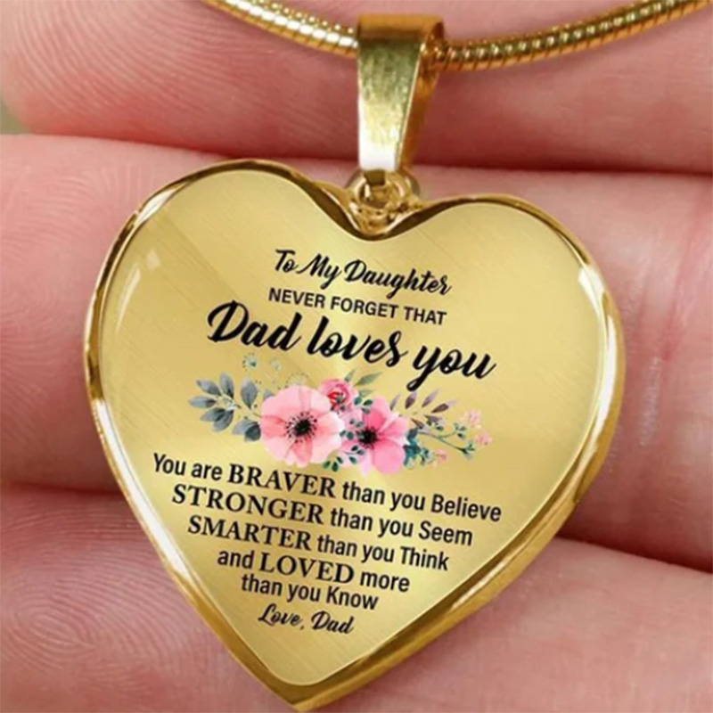 dad/mom "to my daughter" flower décor heart-shaped inspirational necklace