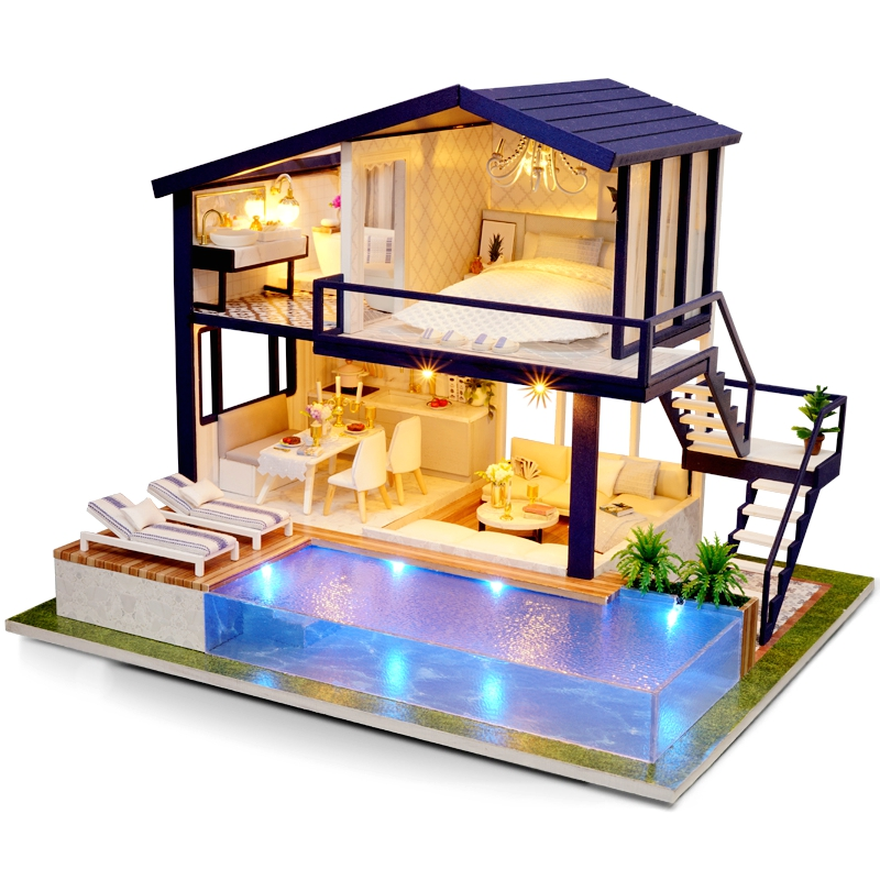 wooden furniture diy miniature dollhouse with deluxe pool