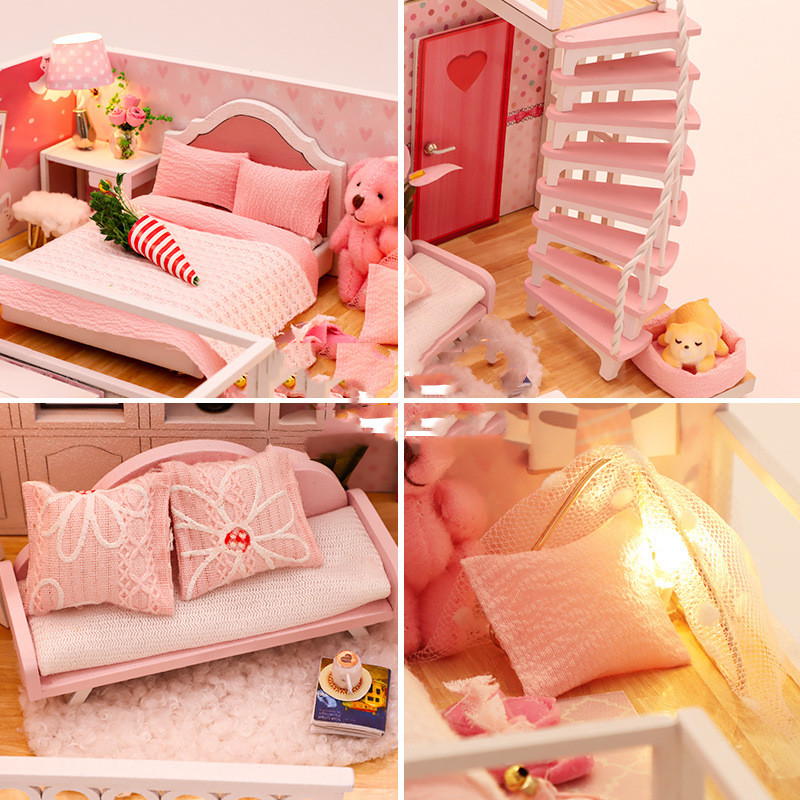 stable happiness hand-assembled romantic pink wooden dollhouse