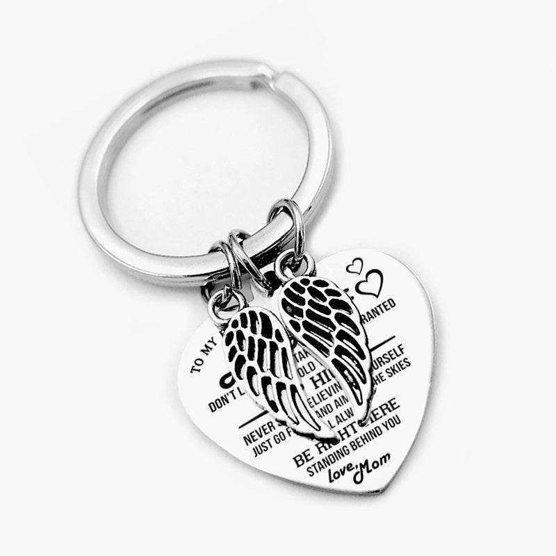 dad/mom "to my daughter" heart-shaped inspirational keychain with angel wings