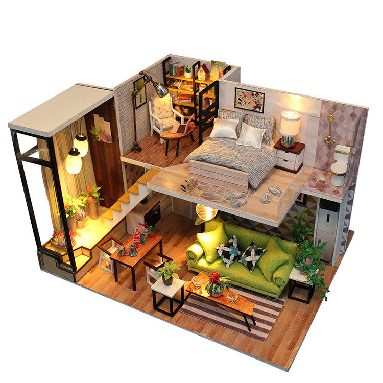 diy hand-assembled wooden romantic nordic dollhouse (led light & remote control) default title