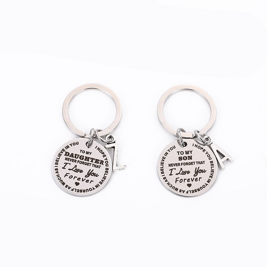 dad/mom "to my daughter" round stainless steel keychain with a alphabetic letter