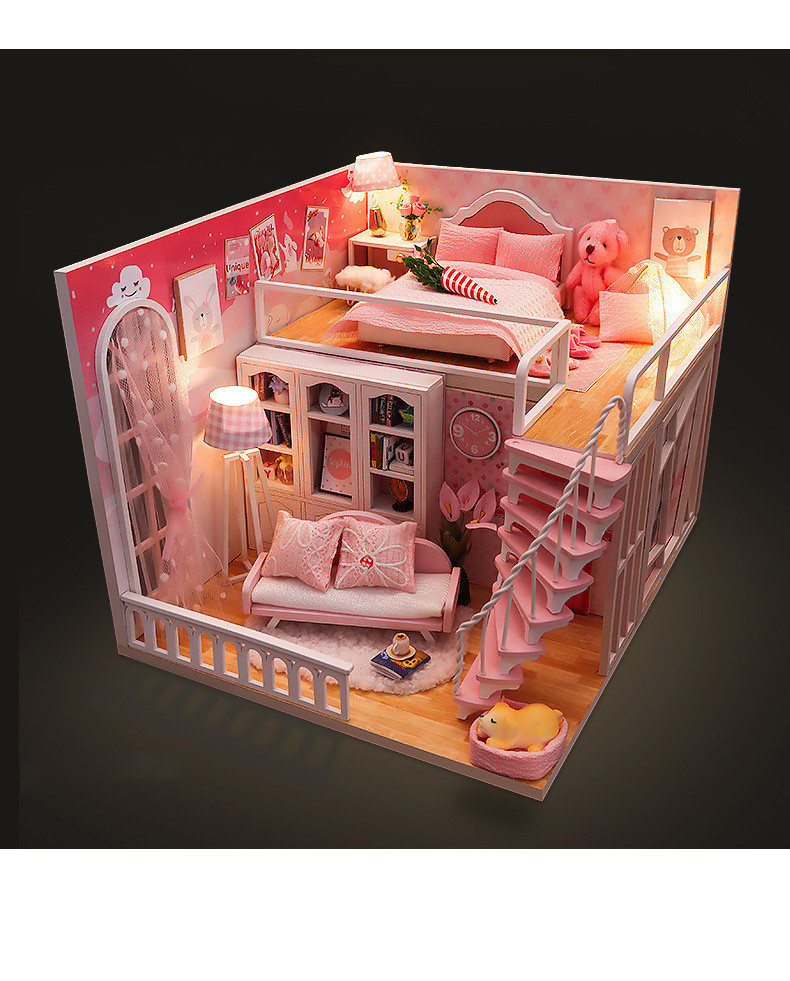 stable happiness hand-assembled romantic pink wooden dollhouse