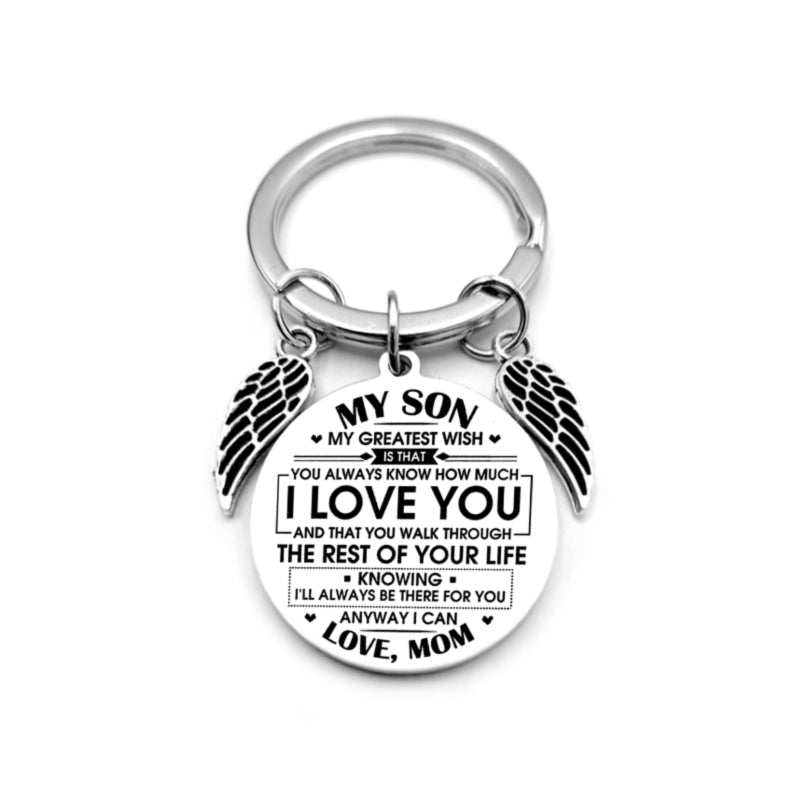 dad / mom "to my son" round inspirational keychain with angel wings 34