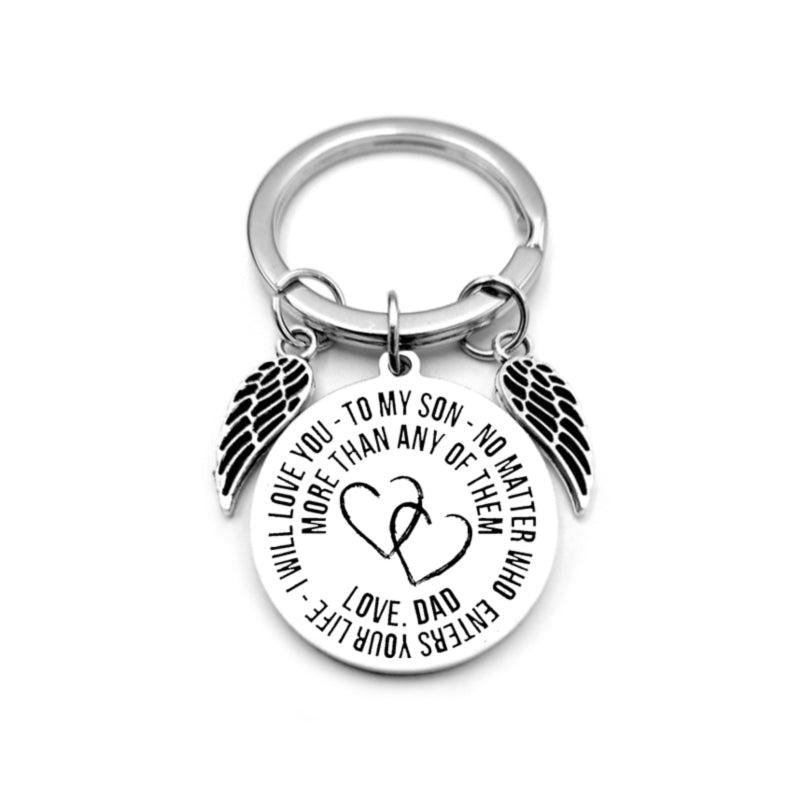 dad / mom "to my son" round inspirational keychain with angel wings 24