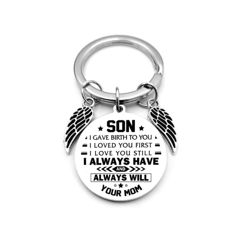 dad / mom "to my son" round inspirational keychain with angel wings 35