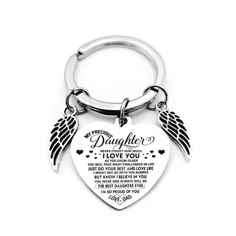 dad/mom "to my daughter" heart-shaped inspirational keychain with angel wings 13