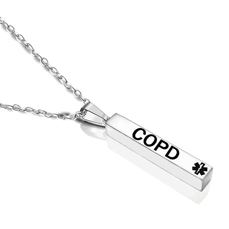 engraved medical alert stainless steel pillar pendant necklace