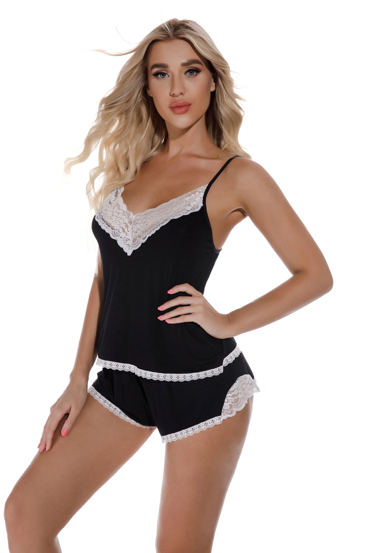 lace black cami & shorts pajamas set