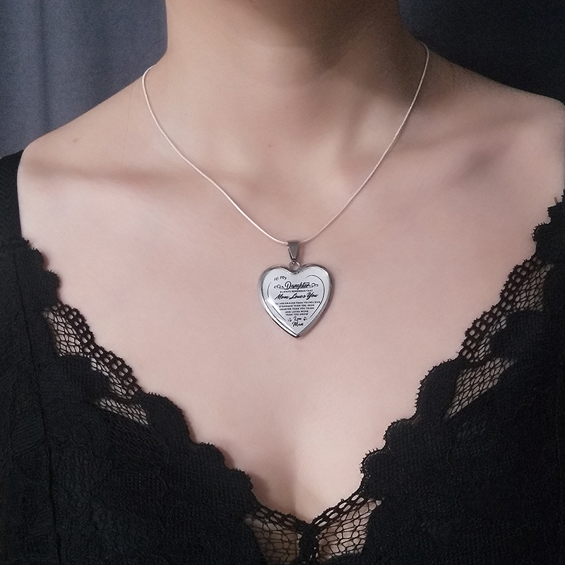 mom to daughter engraved "mom loves you" heart-shape epoxy necklace