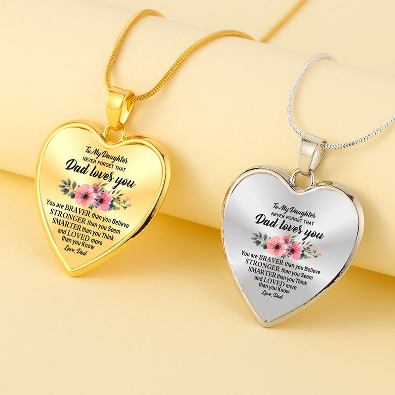 dad/mom "to my daughter" flower décor heart-shaped inspirational necklace