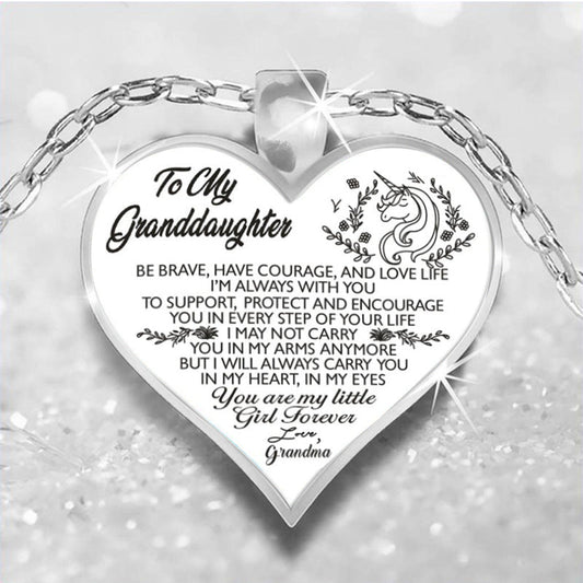 grandparent "to my granddaughter" cute unicorn heart-shaped inspirational necklace to granddaughter fr. grandma  "my little girl"