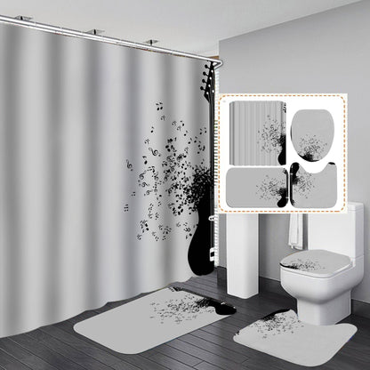 guitar theme bathroom mats & shower curtain 4-piece set