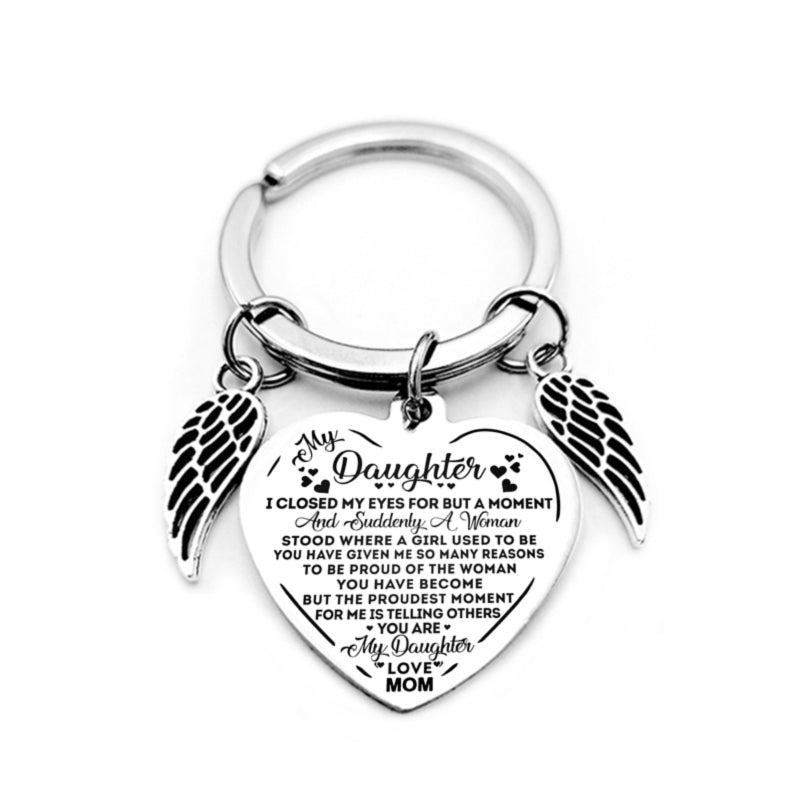 dad/mom "to my daughter" heart-shaped inspirational keychain with angel wings 3