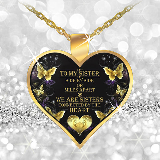 gold butterfly "to my sister" heart pendant inspirational necklace gold