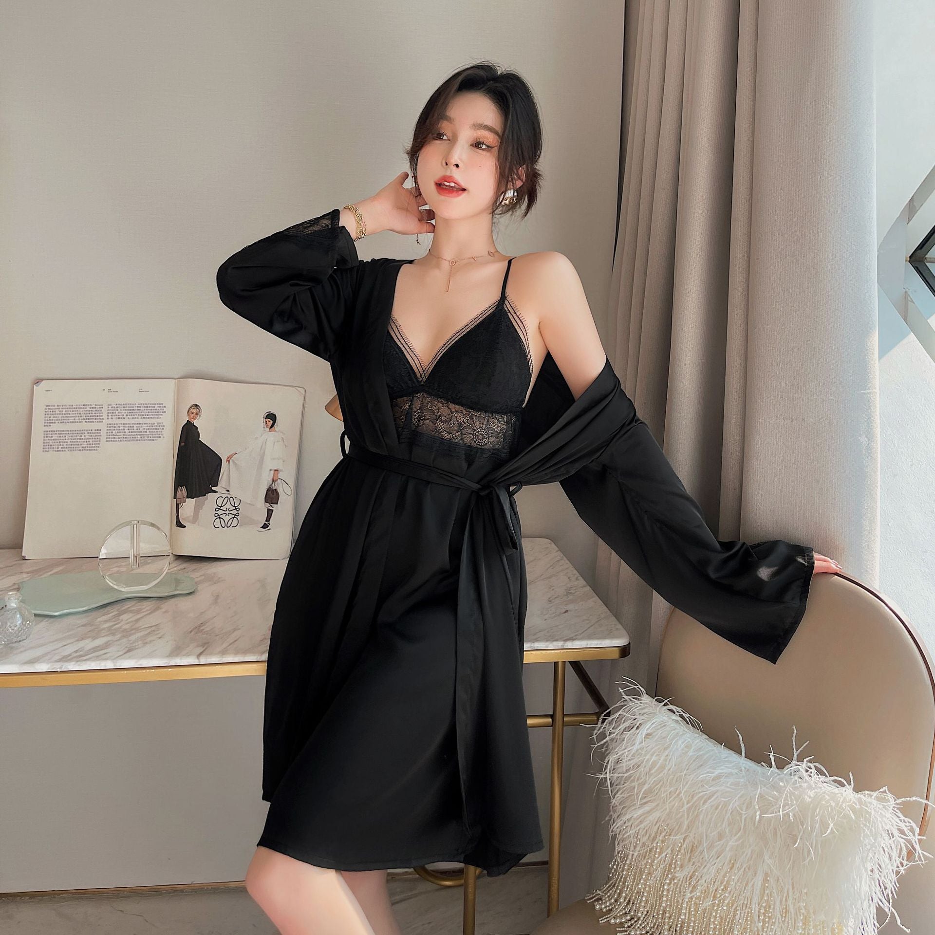 2022 high-quality sexy 2 pcs nightgown & robe set