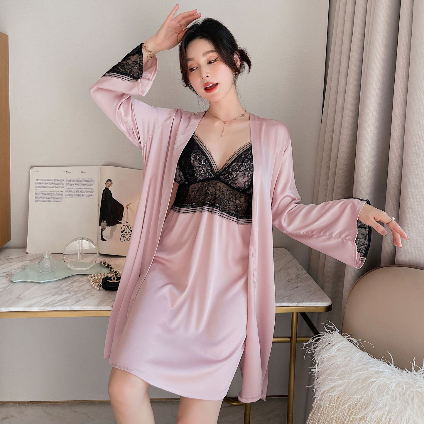 2022 high-quality sexy 2 pcs nightgown & robe set