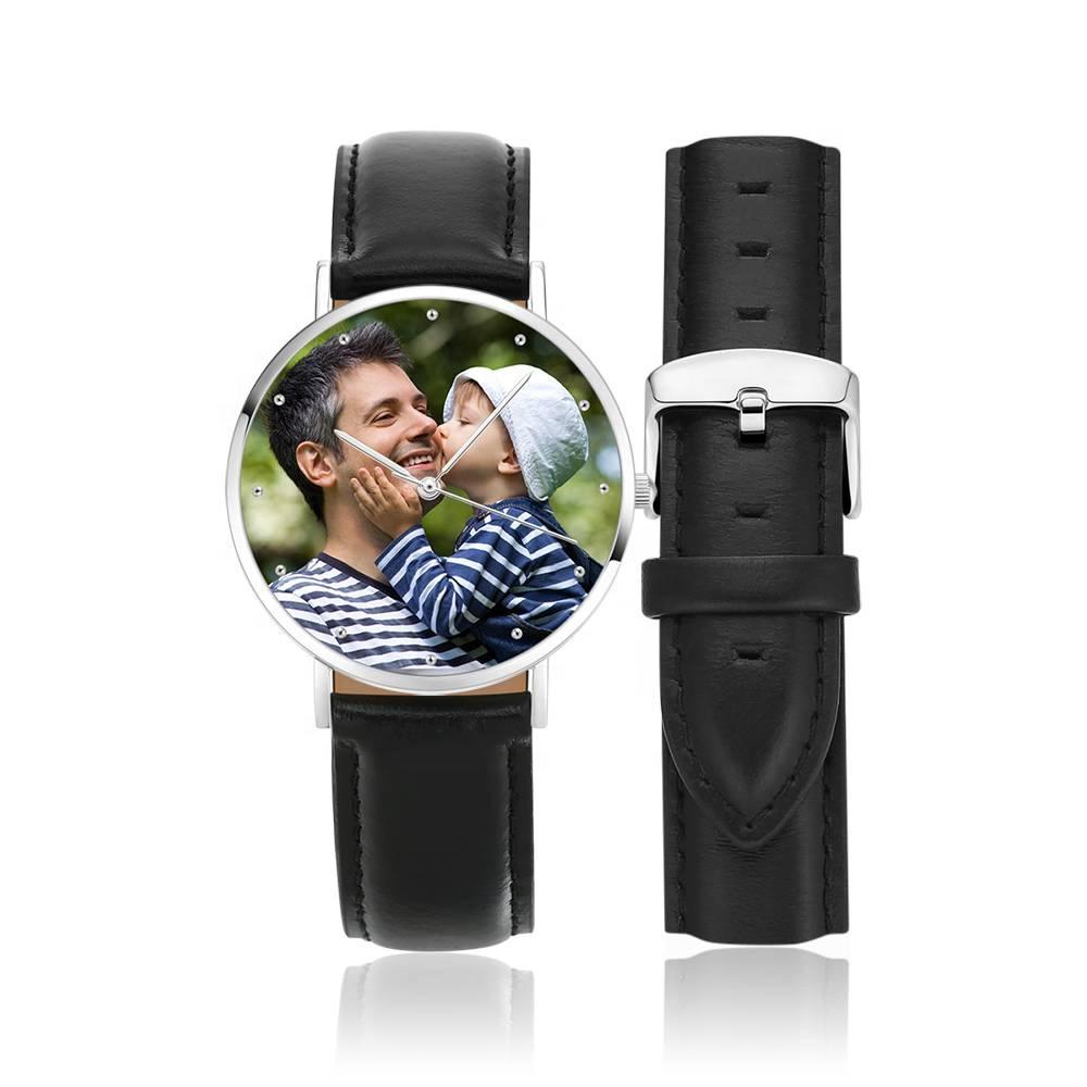 personalized 40mm photo watch with genuine leather strap (gift box included)
