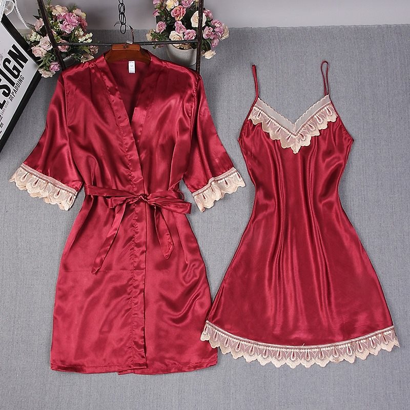 elegant lace 2 pcs nightgown & robe set (factory price)