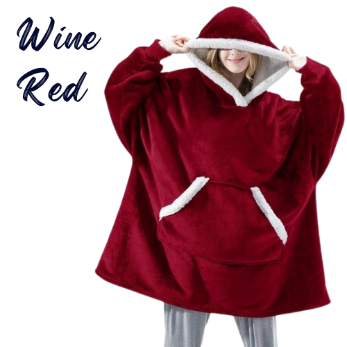 fleece warm hooded lazy pullover for both outdoor & indoor wine red $46.99