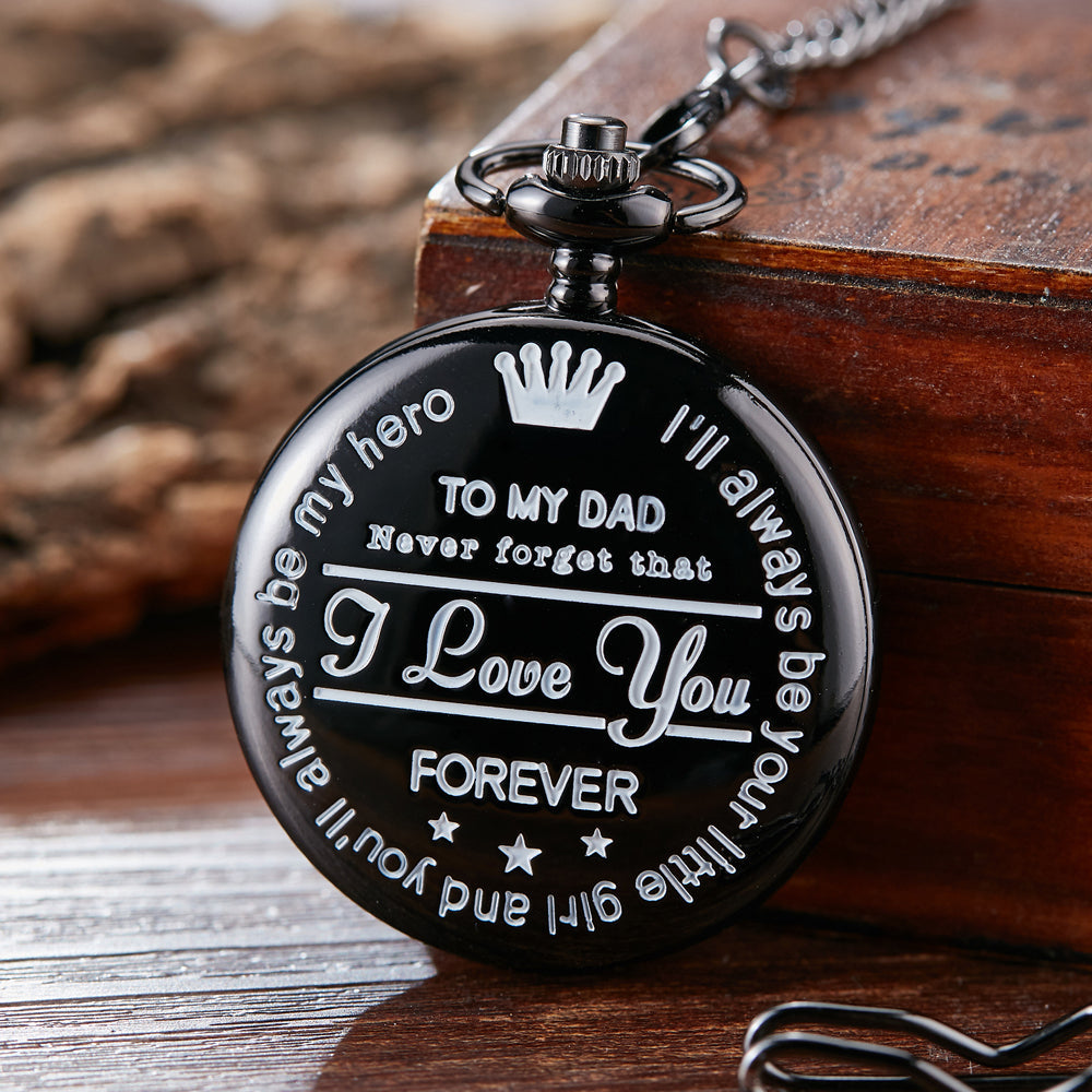 "to my dad" vintage quartz pocket watch black