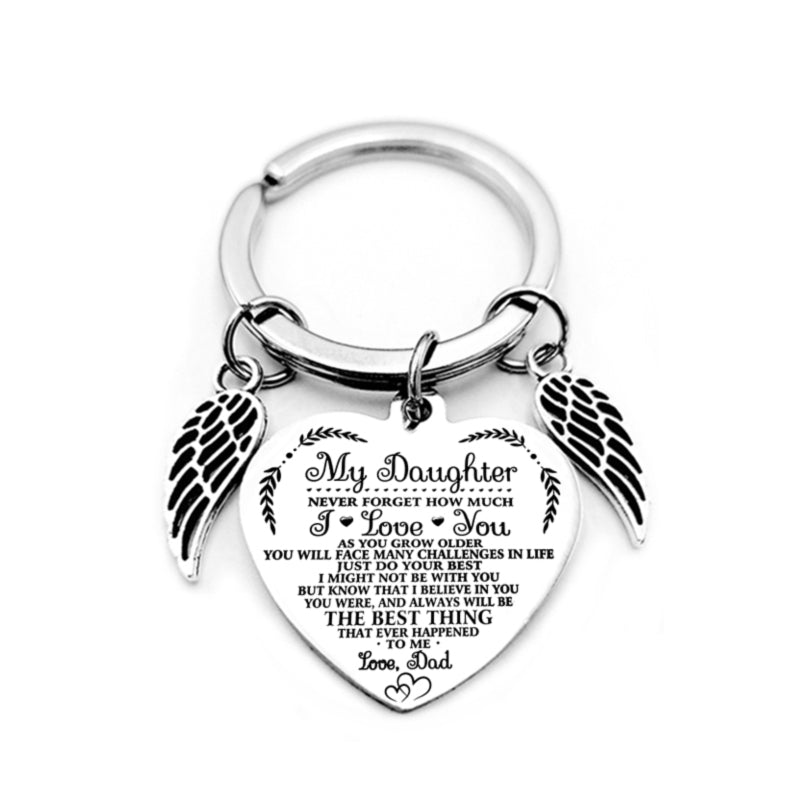 dad/mom "to my daughter" heart-shaped inspirational keychain with angel wings 11