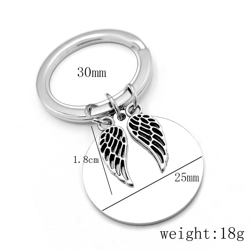 dad / mom "to my son" round inspirational keychain with angel wings