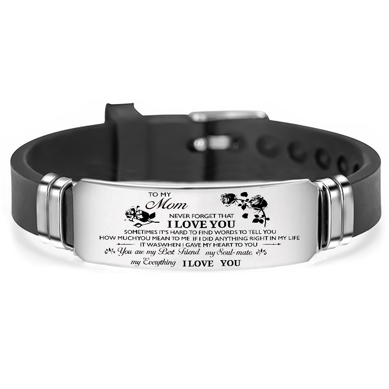 "to mom" adjustable silicone stainless steel inspirational bracelet to mom