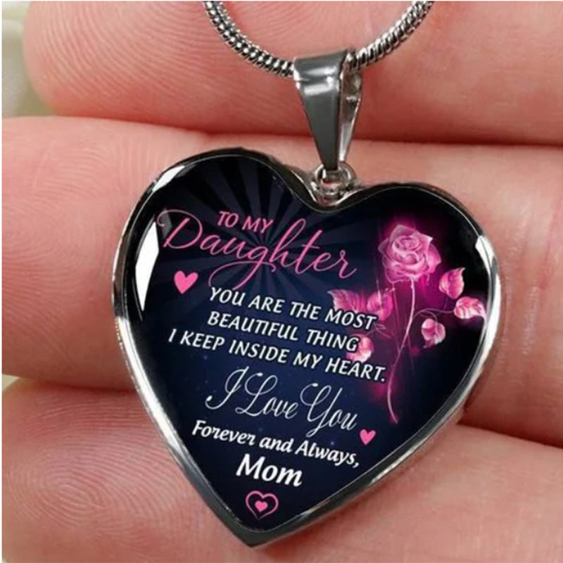 mom to daughter rose flower heart necklace