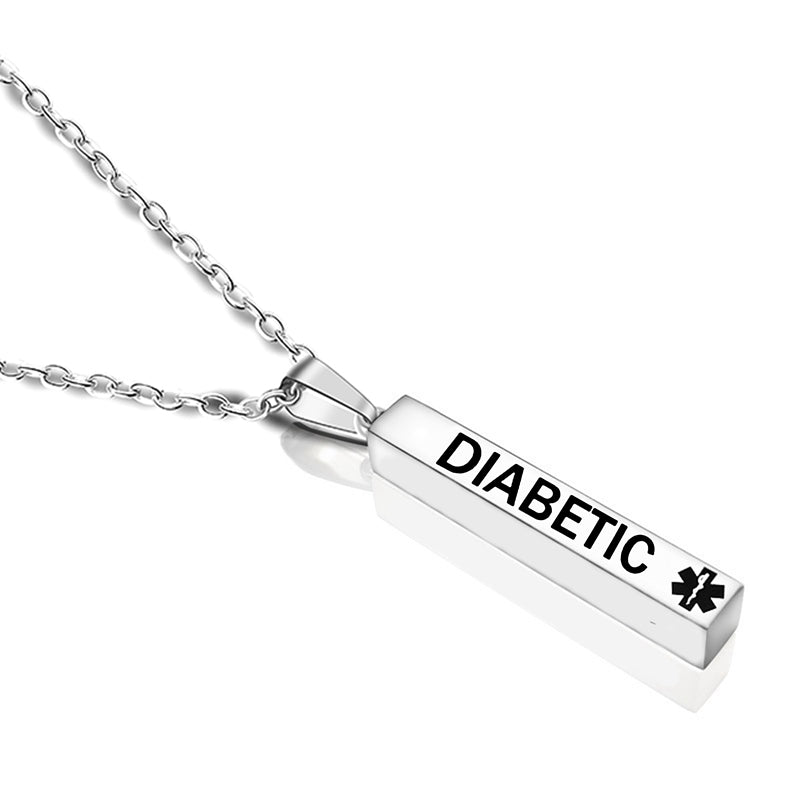 engraved medical alert stainless steel pillar pendant necklace