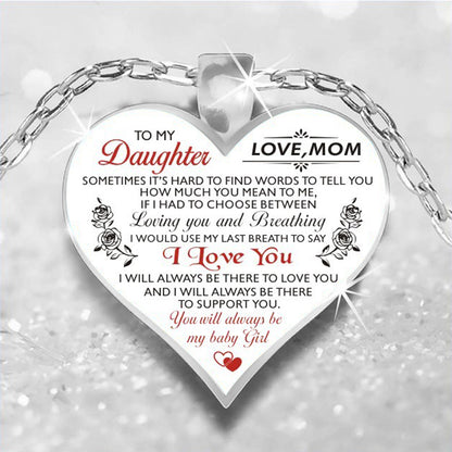 dad/mom to daughter flower décor heart-shape inspirational necklace 1 from mom